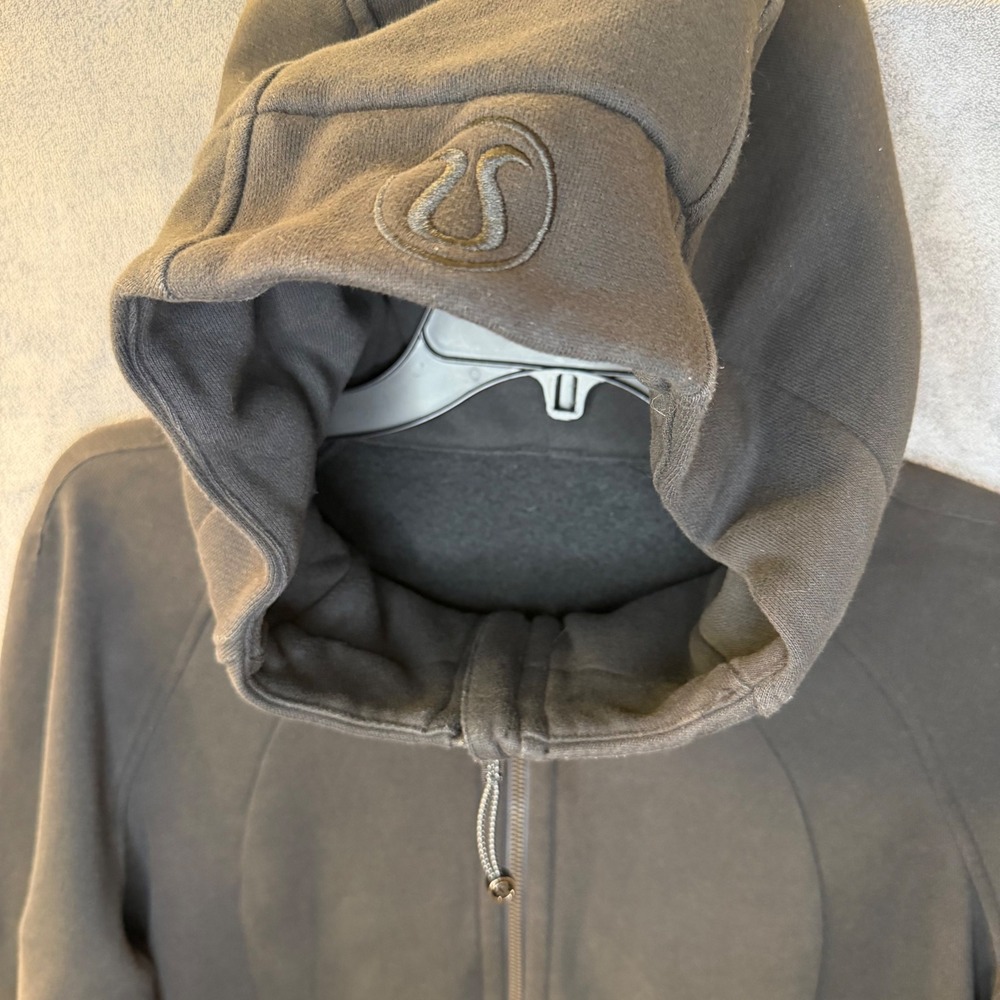 Lululemon Scuba Hoodie Full Zip Womens Size 14 Gray Black Fleece Thumbholes